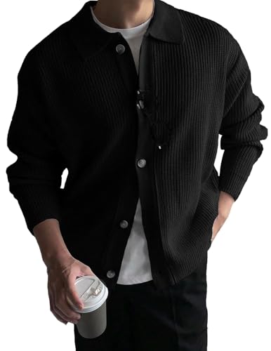 Men's Casual Cardigan Long Sleeve Button Front Cardigan Sweater V Neck Rib Knit Cardigan Sweater Top