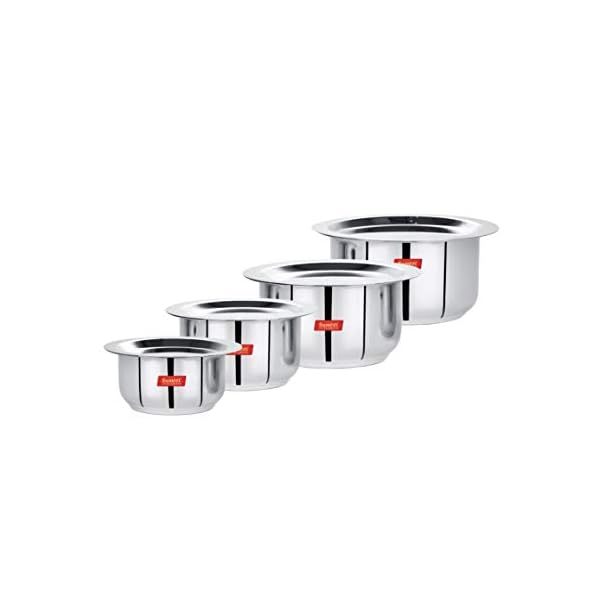 Sumeet Stainless Steel Friendly Tope/patila/cookware With Lids, 370ML, 550ML, 800ML, 1100ML, 4 Piece (Steel)