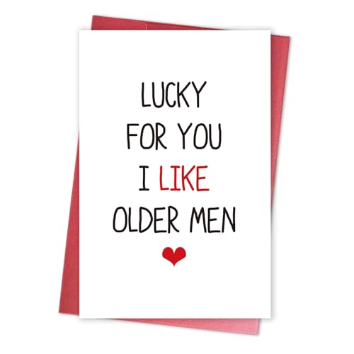 Qiavor Funny Birthday Card for Boyfriend, Husband, Witty Valentine's Day Card from Wife Girlfriend, Humorous Love You Gift for Man Him, Lucky for You I Like Older Men