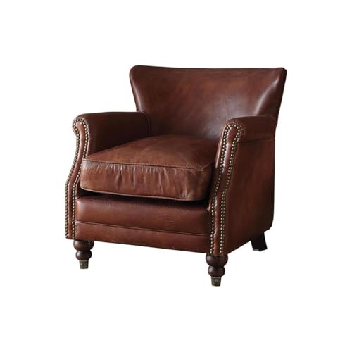 Sillón de Cuero Marrón con Ruedas y Detalle de Clavos miniatura 3