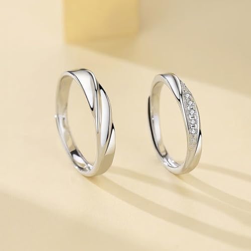 Image of Beydodo 925 Silver Rings Custom Adjustable Sun and Moon Matching Rings Engraved I Love You Couples Rings Wedding