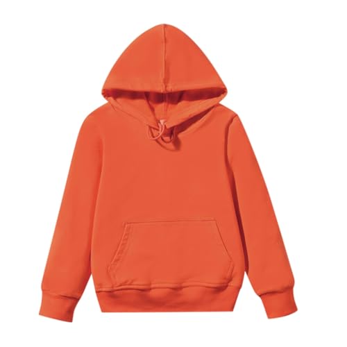 Girls Boys Hooded Pullovers Comfortable Lightweight Solid Sweatshirts Kids Long Sleeve Casual Tops (Orange, 5-6 Years)