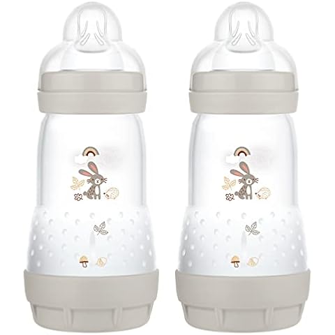 MAM Easy Start Self Sterilising Anti-Colic Baby Bottle Pack of 2 (2 x 260 ml), MAM Bottles with Medium Flow MAM Teats Size 2, Newborn Essentials, Grey (Designs May Vary) Cover