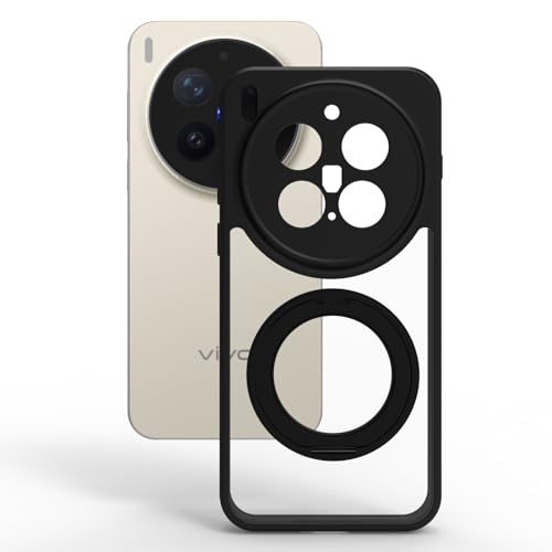 Image of RIGGEAR Shockproof Sleek Hybrid Armor 360 Rotating Magnetic Ring Stand Back Cover Case Compatible with MagSafe Accessories for Vivo X300 Pro (Clear PC + Black TPU Bumper)