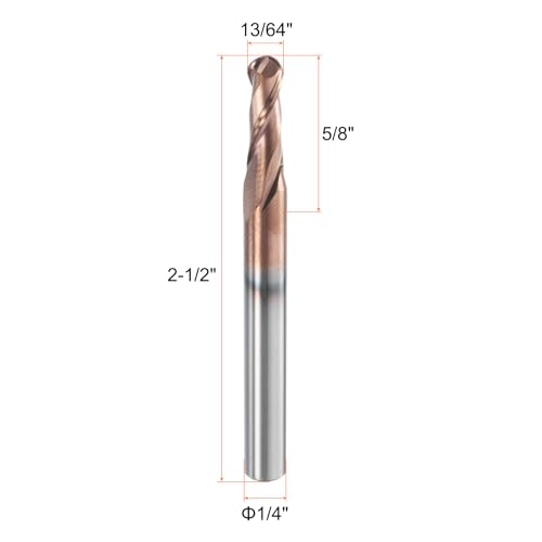 Image of HARFINGTON Ball Nose End Mill 2 Flute 13 /64 inch Diameter 1 /4 inch Shank Tungsten Carbide TICN Coated Spiral CNC Router Bits 5 /8 inch Cutting Length Single End Ball for Carving Engraving Grinding