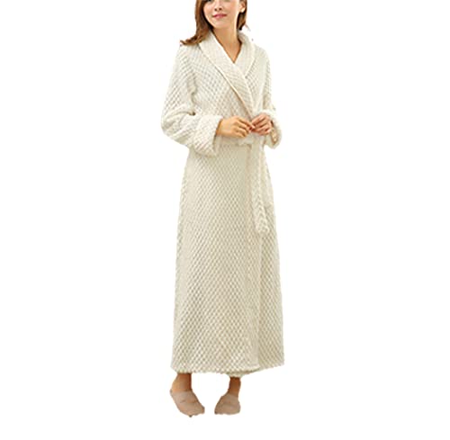 Peignoir flanelle blanc L | Robe de chambre d'hiver épaisse et chaude mixte