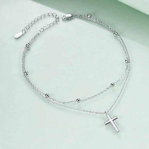Vonala 925 Sterling Silver Cross Celtic Knot Anklet Dauble Chain Jewelry Brithday Gifts For Women Girls (Cross) #TOP2