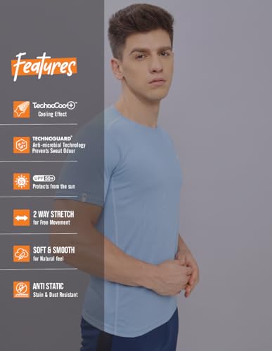 Image of TECHNOSPORT Men's 100% Polyester Slim Fit Solid Short Sleeve T-Shirt for Gym, Workout, Sports and Regular Use - Pack of 2