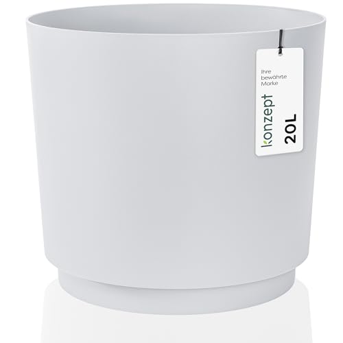 KONZEPT Blumentopf 32,5 cm - großer Übertopf aus Kunststoff für Zimmerpflanzen, modern und wetterfest, für Innen und Außen, Weiß