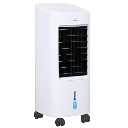 HOMCOM Climatizador Evaporativo 3 en 1 Enfriador de Aire 65 W Depósito de 7L Temporizador hasta 7,5H 3 Velocidades 3 Modos Oscilación Mando a Distancia Cajas Hielo para Hogar Oficina Blanco