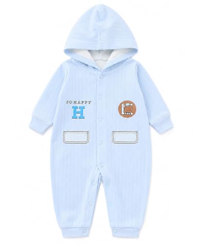 Image of Bold N Elegant Cartoon Bear Warm Winter Fur Wool Full Sleeve Footless Baby Romper with Hood, Front Button Bodysuit for Newborn Infant Baby Boy Girl