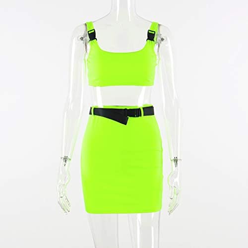 Women Sexy Buckle Tank Crop Tops Mini Skirt Set 2 Piece Rave Outfit Party Clubwear Bodycon - Image 6