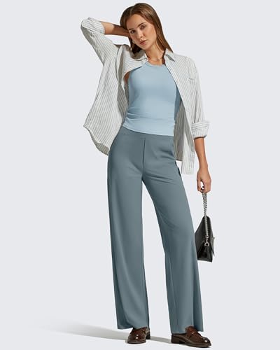 G4Free Women Lounge Pants with Pockets Breathable Yoga Sweatpants Wide Leg Scrub Pants Travel Casual (Gray Blue,S,Petite) - image 6