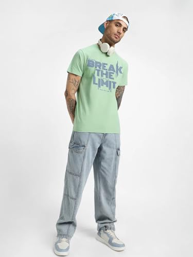 Image of Veirdo Regular Fit Half Sleeves Round Neck Arizona Typographic Printed Pure Cotton T-Shirt for Men (Colors: Green & Navy)