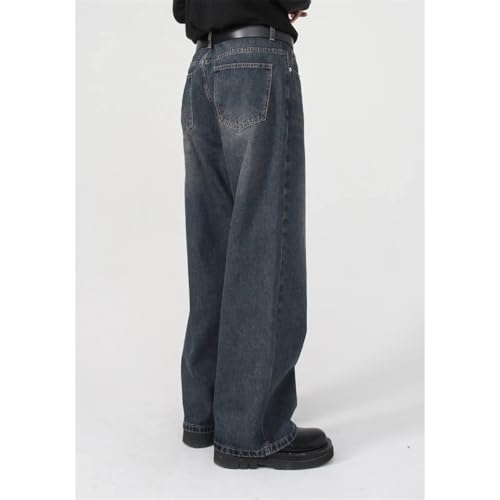 Men's Straight Leg Washed Jeans Loose Fit Long Denim Pants Classic Wide Leg Trousers for Daily Wear4