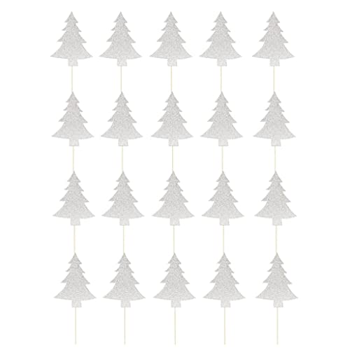 HEAVENGLOW 20x Glitter Christmas Tree Cake Topper Cupcake Picks Xmas Decoration Silver