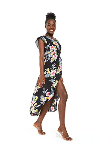 Image of Family Matching Hawaiian Clothes, Hibiscus Black | Black Hibiscus Print • Soft Rayon Fabric • Family Matching Outfits • Vacation Ready • Luau Party Wear