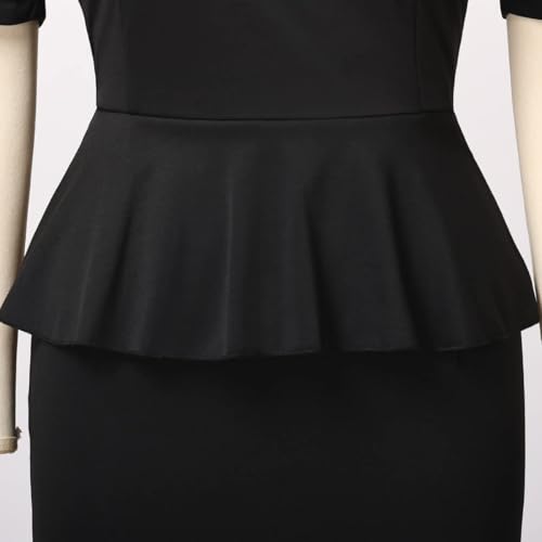 FAD-4U Church Clergy Dresses for Women Minister Short Sleeve Ruffle Slim Pencil Dress with Tab Collar2