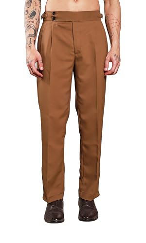 Image of Gurkha Pants for Men | Trouser for Men | Formal Pant | Double Button | Loose Fit Trouser High Waist Pleated Casual Trousers | Vintage Straight Leg Pants for Office Smart Casual Travel Party
