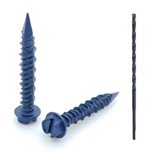 BCP Fasteners 3/16" x 1-1/4" Concrete Screws 100Pack with Drill Bit for Easy Installation, Hex Head Diamond Tip Concrete Anchors, Rust Resistance, Versatile for Brick & Block(BCP486)