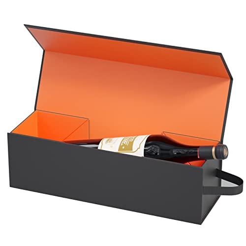 Wine Gift Box 12.8 x 3.8 x 3.8 in Bottle Gifts Boxe For Liquor Presents For Wines and Champagne Magnetic Collapsible Gift Boxes Wine Bottle Gifts Packaging for Weddings Anniversaries Parties (Gold)