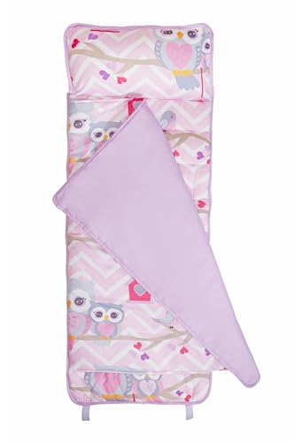 Image of EVERYDAY KIDS Nap Mat with Removable Pillow - Carry Handle with Straps Closure, Rollup Design, Soft Microfiber for Preschool, Daycare, Travel Sleeping Bag - Sweet Owls