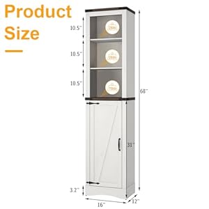 68" Tall Farmhouse Bathroom Storage Cabinet, 5-Shelf Storage Cabinet with Barn Door&Adjustable Shelves, Linen Tower Cabinet with Storage for Bathroom, Kitchen, Living Room, Rustic White 68 Tall Farmhouse Bathroom Storage Cabinet 5 Shelf Storage Cabinet with Barn DoorAdjustable Shelves Linen Tower Cabinet with Storage for Bathroom Kitchen Living Room Rustic White