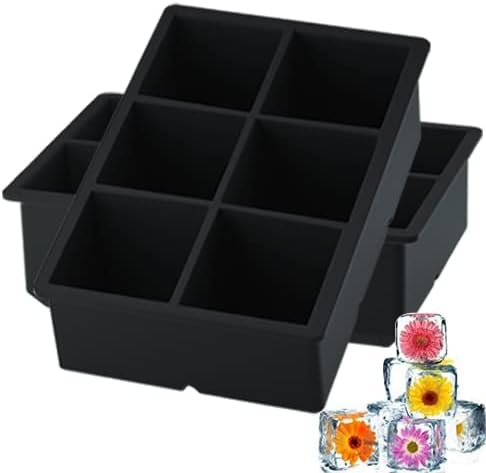 Bandejas cuadradas grandes para cubitos de hielo de 2 pulgadas, bandejas de molde de hielo de silicona de gran tamaño, flexibles de 6 cavidades,