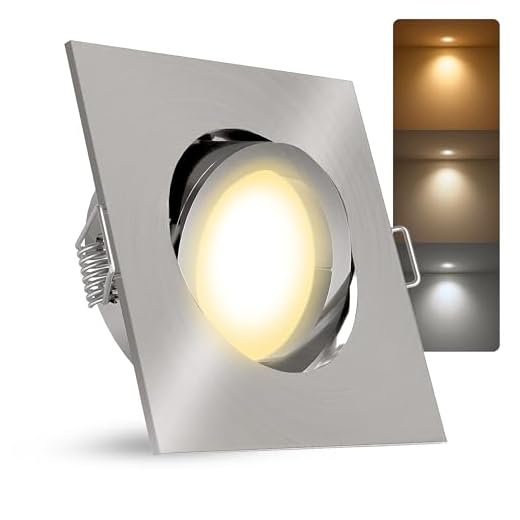 linovum® LED Einbauleuchte Einbaustrahler eckig Edelstahl Optik für 230V mit 6W GU10 Lampe warmweiß 2700K inkl. Fassung ohne Trafo