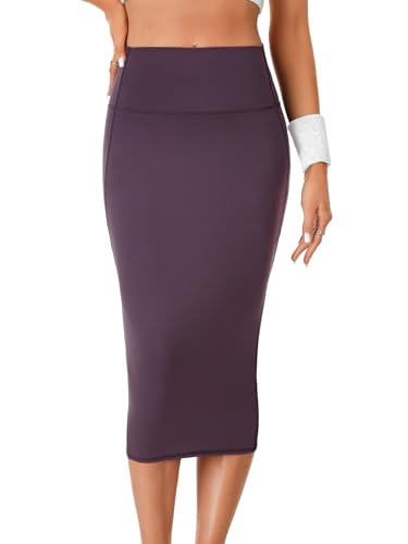 Rooscier Women's High Waist Pencil Skirt Back Slit Stretchy Bodycon Office Midi Skirts2