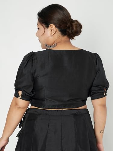 Image of studio rasa Women's Plus Size Silk Blend Button Down Crop Top for Wedding Festive Party