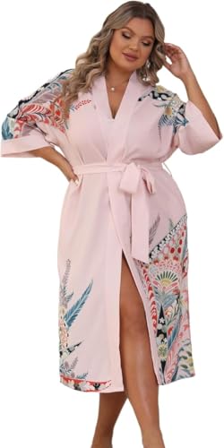 Image of Applesauce - 808V - Plus Size Women's Kimono Long Robe - Vintage Floral (One-Size fits most US 1X 2X 3X)