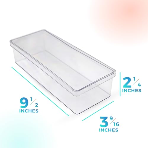 Image of Set of 4 Acrylic Boxes with Lids, 9.5 inchL x 3.56 inchW x 2.25 inchH, Made in USA, Plastic Pencil Box, Crayon Box, and Art Supply Organizer, Clear Display Case for Collectibles