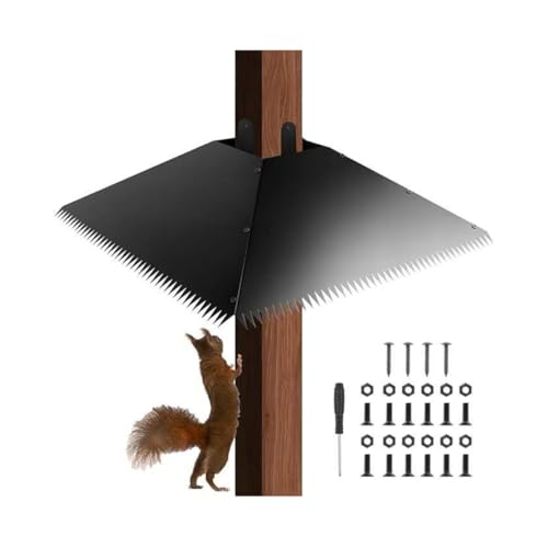 Squirrel Guard for Bird Feeder Pole, Heavy Duty Metal 4 Panels Anti-Climbing Barrier, Galvanized Steel Adjustable Squirrel Baffle to Protect Bird Seed from Squirrels and Raccoons