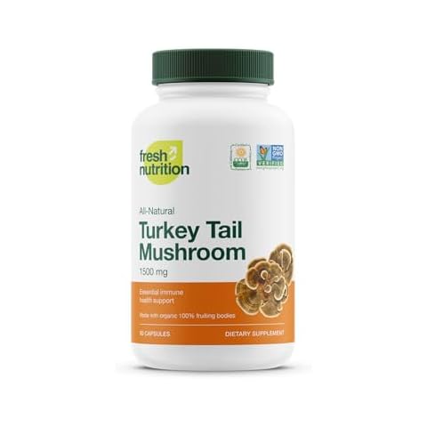Fresh Nutrition Organic Turkey Tail Mushroom Extract Supplement - High in Beta Glucans – Non-GMO, Vegan Friendly, Gluten-Free - 90 Capsules Cover