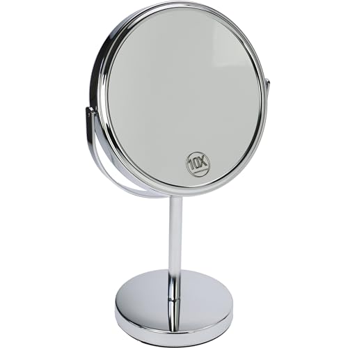 Miroir sur pied rond double face 10x et normal de 18 cm de diamètre