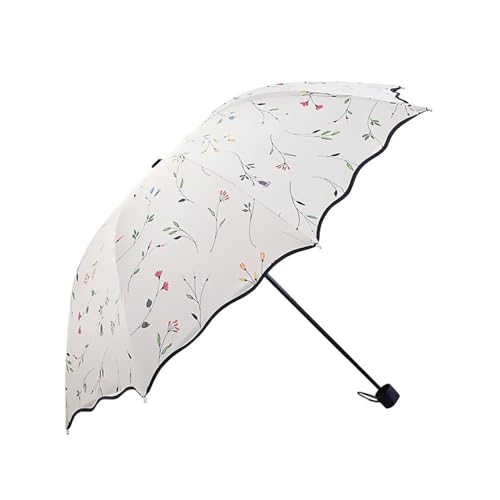 hardinox Womens Folding Floral Sun Umbrella Portable UV Protection Ladies Sun Parasol Windproof Strong Compact Umbrella Summer UPF 50+ Lightweight Travel Garden Sun Rain Umbrellas (White)