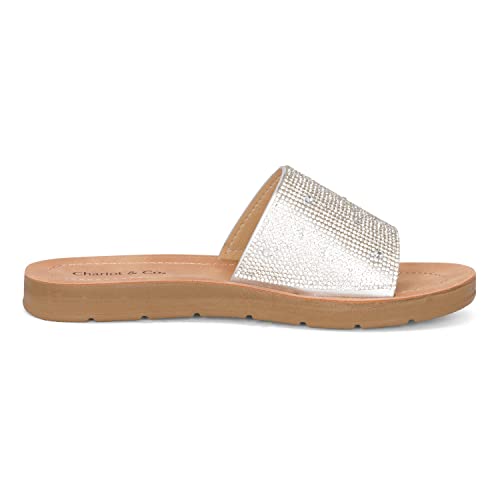 Chariot & Co -Space- Womens Rhinestone Strap Platform Trendy Glitter Sandal Slides (Silver, Us_Footwear_Size_System, Adult, Women, Numeric, Medium, Numeric_12) #TOP2