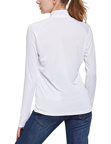 Baleaf Women's Sun Shirts 1/4 Zip Pullover Upf50+ Uv Protection Lightweight Quick Dry Golf Hiking Running Workout Tops White Size L #TOP3