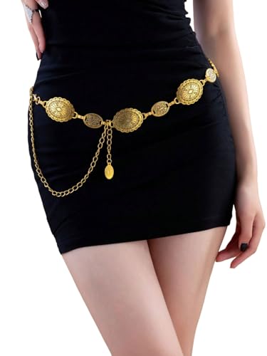 GORGLITTER Women's Western Metal Concho Belts Vintage Cowgirl Boho Chain Belts for Dresses Jeans2