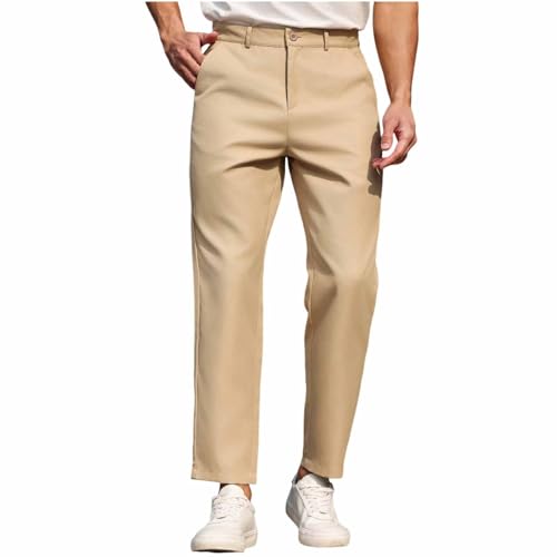 Button Down Trousers for Men Straight Business Suit Pants Work with Pockets Trousers Solid Color Comfy Suit Pants