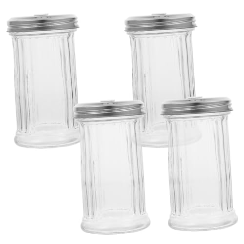 CIYODO 330ml Airtight Glass Seasoning Bottles Set of 4 Salt Pepper Shakers Kitchen Condiment Dispensers Stainless Steel Lid for Sugar Salt Pepper