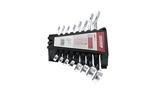 Gedore Red Combination Spanner Set, 8 Pieces, SW 8-19, Chrome Vanadium Steel, Silver