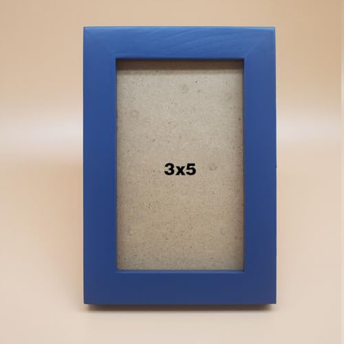 Image of 3x5 Picture Frame Solid Wood,Blue. Table Top or Wall Mount Photo Frames with Plastic Glass for 3x5 Inches Pictures, Modern Home Office Decor