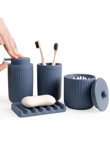 INGOFIN 4-Piece Ceramic Bathroom Accessory Set – Matte Blue