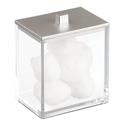 Mdesign Plastic Rectangle Apothecary Canister - Organizer For Bathroom Vanity Countertop Shelf Decor - Holds Cotton Swabs, Soap, Makeup, Bath Salts - Lumiere Collection - 2 Pack - Clear/Brushed Chrome #TOP7