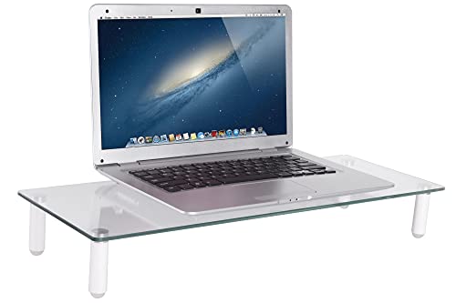 DIGITUS Universal glass monitor riser - Screen stand - Load capacity 20 kg - Anti-slip - Feet in white, Transparent, 56 x 21 x 8 cm - Image 4