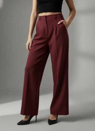 Image of GRECIILOOKS Trousers for Woman | Womens High Rise High Waist Flared Korean Style | Formal Pant for Women Office Wear| Track Pants for Womans Elegant for College & Events (Available in Plus Size)
