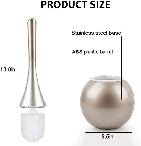 Ronghai Modern Toilet Brush & Holder, Stainless Steel Bowl Base ABS Handle Detachable Toilet Cleaning Set (Champagne Gold)