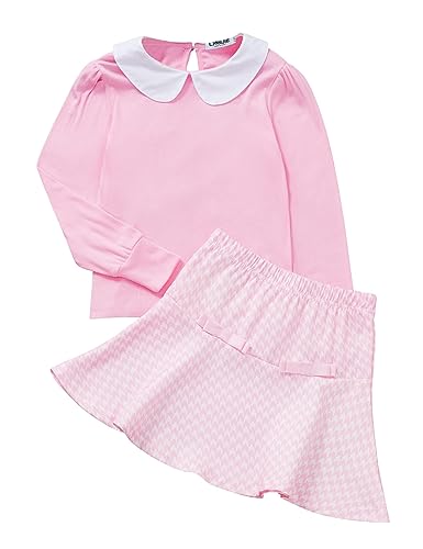 Girl's Skirt Sets 2 Piece Outfit Spring Summer Clothes Peter Pan Collar Tops Ruffle Mini Skirts with Bow 3-12Y